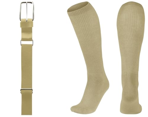 League Outfitters MVP Baseball Belt and Socks Combo Adjustable Baseball/Softball Belt for Youth, Boys, Girls, and Adult (Vegas Gold, XS (Shoe Size 7K-13K))