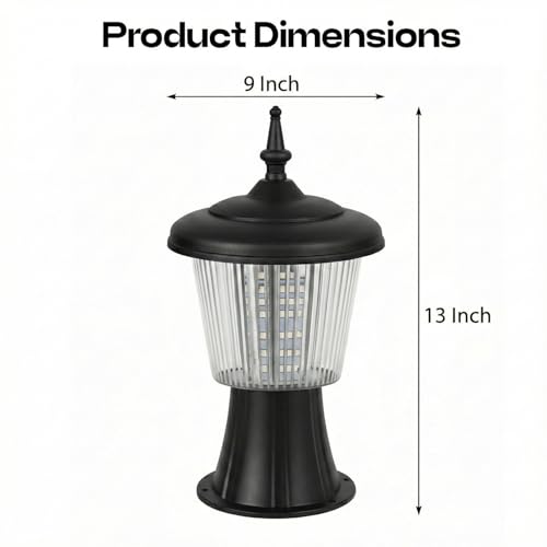 Image of Gigawatts GWSUW-02 Outdoor Gate Light - 12W Integrated Light 101% Rust & Waterproof Polycarbonate, ABS, PP Pillar Lamp Base Mount Black Exterior Fixture for Garden, Boundary & Home Entrance