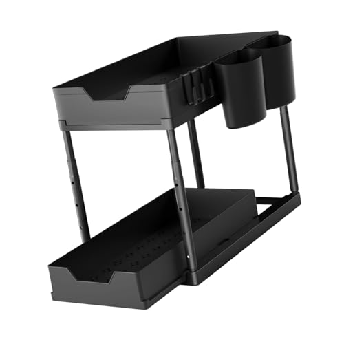 Estante Bajo Fregadero de 2 Niveles con Cajón Deslizante para Organización Multiusos de Almacenamiento para Cocina y Baño