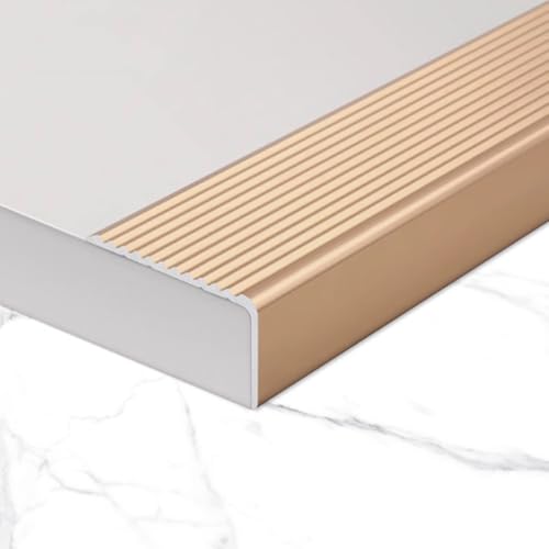 MACAGGTNTU Moldura De Borde Escalera De Metal Antideslizante 50/90/120/130cm Perfil De Borde De Escalera De Aluminio Tira Antideslizante Forma De L(Gold 1,44'/110cm)