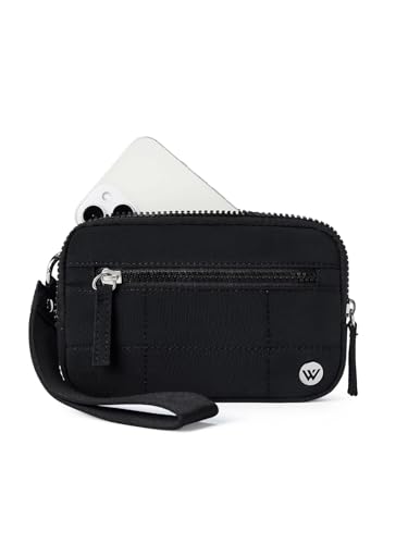 WESTBRONCO Wristlet Wallets for Women Nylon Quilted RFID Wallet with 3 Zipper Purse for Travel Credit Card Holder Phone Organizer(Black)