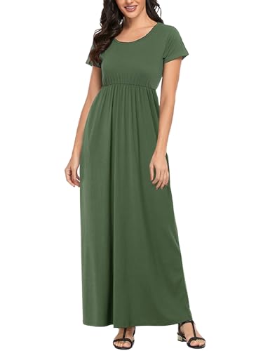 Image of Lacavocor Womens Short Sleeve Maxi Dresses Empire Waist Long Dress