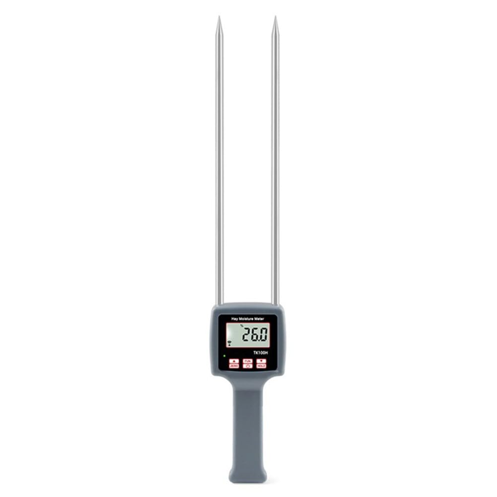 FACAIIO TK100H - Medidor de humedad de heno portátil, pantalla LCD retroiluminada, precisión basada en la conductividad para compensación automática de temperatura