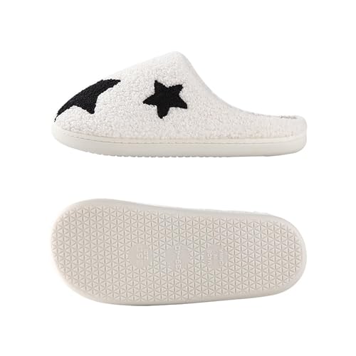 Image of Womens Mens House Slippers Retro Comfy Warm Plush Slip on Fluffy Memory Foam Home Sippers for Winter Indoor Outdoor