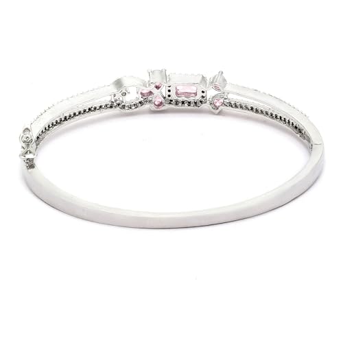Image of ZENEME Rhodium-Plated American Diamond Studded Flower Patterned Kada Bracelet For Girls and Women