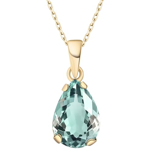 14K Gold Plated Aquamarine Necklace for Women - March Birthestone