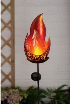 Ra-Homestore Red Ra-Homestore® Glass, Metal, Plastic Solar Fire Effect Flame Stake Light Add Some Flickering Firelight Ambience To Your Garden- Black