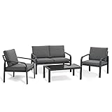 MeXo Aluminium Lounge Set Sitzgruppe – Gartenmöbel Set Balkonmöbel Set mit Sofa, Sitzkissen, 2 Sesseln & Tisch für Garten, Terrasse, Drinnen& Draußen