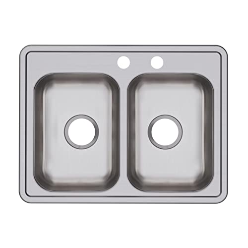Image of Elkay Dayton Stainless Steel 25 inch x 19 inch x 6-5 /16 inch, MR2-Hole Equal Double Bowl Drop-in Sink