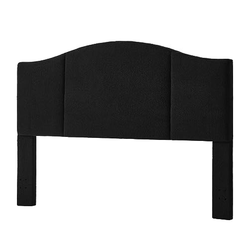 24KF Upholstered Soft Teddy Fabric King Headboard,Modern Wave-Like Top Edge CA King Size Headboard, 6033-K-Black