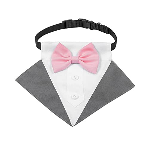 KJOET 猫の暮らし 首輪 フォーマルドッグタキシードウェディングバンダナカラーと蝶ネクタイを調整可能なペットネックネクタイネッカーチーフバンダナ小さな中程度の大きな犬 猫の首輪鈴付き(Blue,L)