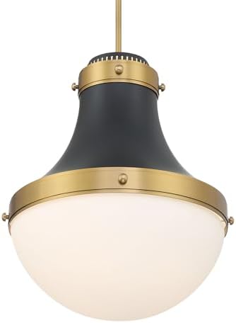 Minka Lavery 3934-876 Purelight 17" Wide Pendant - Dark Matte Black and Legacy Brass with Etched Opal Glass