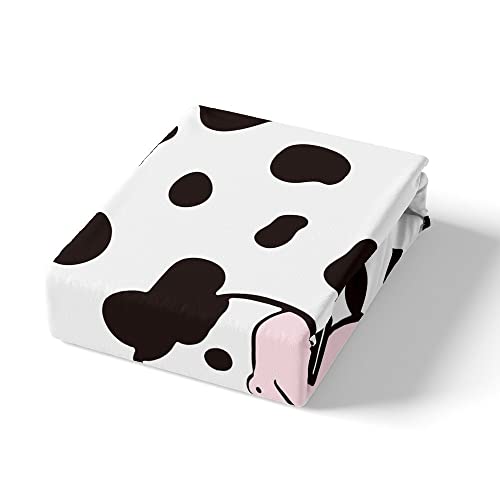 Loussiesd Cow Bed Sheet Set Black White Cow Bedding Set Soft Lightweight Fitted Sheet 1 Flat Sheet Double Size - Image 4