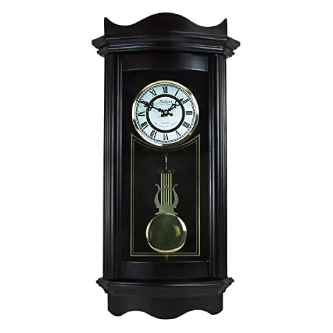 Bedford Clock Collection 25 Inch Chiming Pendulum Wall Clock in Weathered Chocolate Cherry Finish Cover