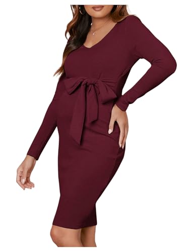 MakeMeChic Women's Maternity Dress Ribbed Knit V...