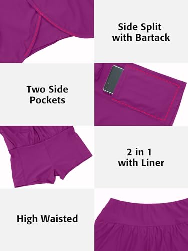 Image of ATTRACO Women Swim Shorts Side Split Swim Trunk 2 in 1 Board Shorts with Pockets Swim Bottom