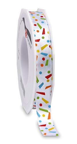 Präsent - Konfetti Printed Satin Ribbon Colorful 15 mm Width, 20 m Length, Pastel Green, 15mm - 20m