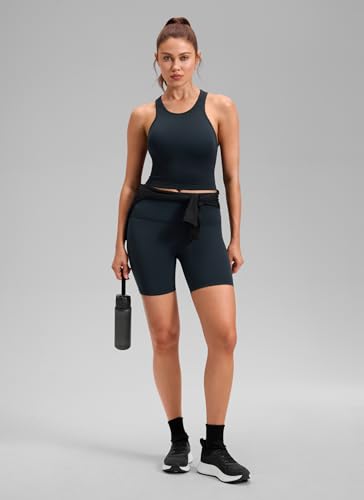 Image of CRZ YOGA Seamless Rib Racerback Crop Tank | Light Support, Removable Pads, Yoga, Ribbed, Racerback, Longline Sports Bras for Women