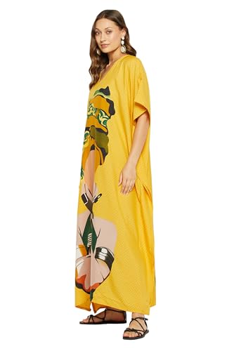 Image of Gypsie Blu Women Plus Size Kaftan Dress Beach Cover Up Maxi Dresses for Women, V-Neck Kimono Sleeve 1X-3X