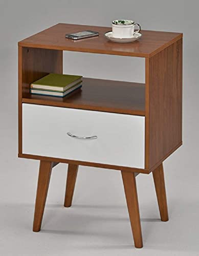 Image of MAMTA DECORATION Sheesham Wood Bedside Table with Drawers and Shelf Storage for Bedroom Living Room Home End Tables Wooden Nightstand Sofa Side Table Furniture (White and Dark Oak Finish)