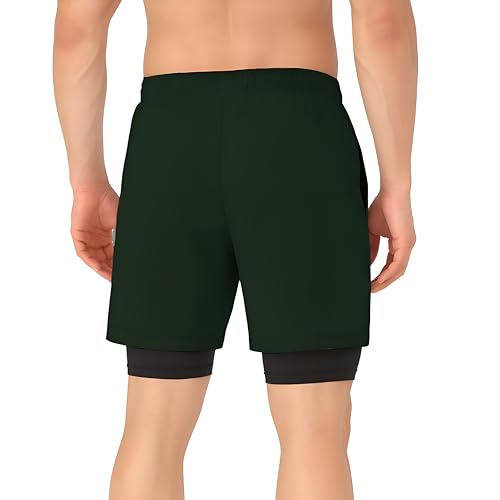 Image of Men's 2 in 1 Active Dual Shorts with Inner Tights Layer & Compression Liner, Double Layer Athletic Short for Running, Gym & Sports