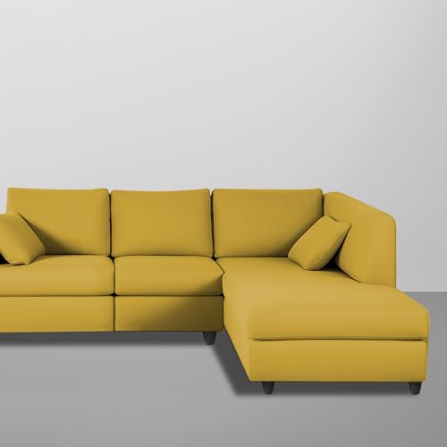 Image of Florian RHS 4 Seater L Shape Sofa Set for Living Room (Yellow Fabric) Premium Fabric Sofa