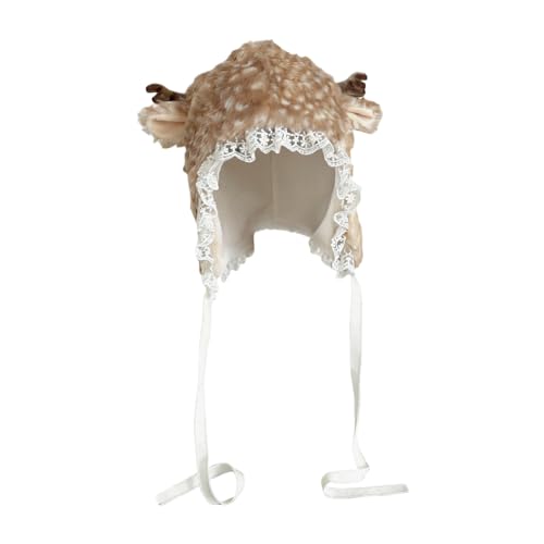 Jlobnyiun Gorro de Peluche - Accesorio Para Fotos Con Estampado De Astas | Gorro Súper Suave y Abrigado,para Uso Diario Viaje Invierno Fiesta Vacaciones Cosplay Comedia Escenario