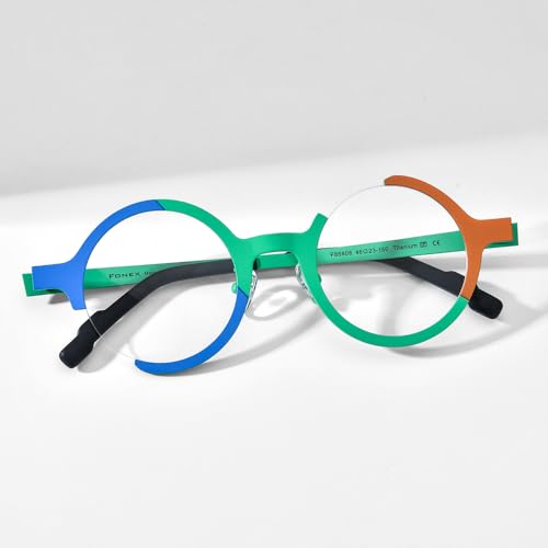 Image of FONEX Colorful Pure Titanium Glasses Frame Women Retro Round Eyeglasses