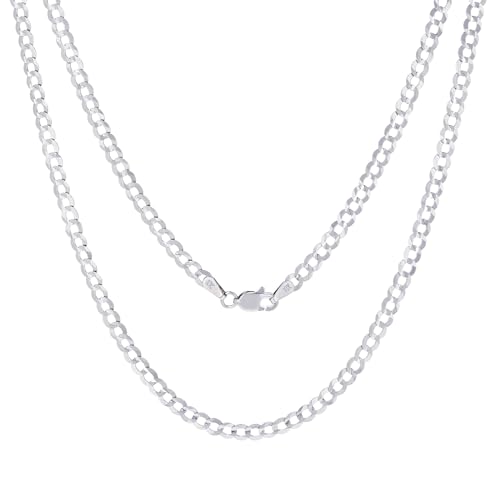 Nuragold 10k Real White Gold Solid Cuban Curb Link 4mm Chain Necklace (16