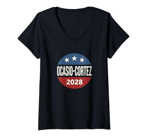 Womens Vintage Vote Alexandria Ocasio-Cortez President 2028 AOC V-Neck T-Shirt