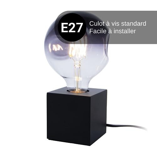 Cube table lamp in black metal, E27 base compatible, IP20, 60W max wattage