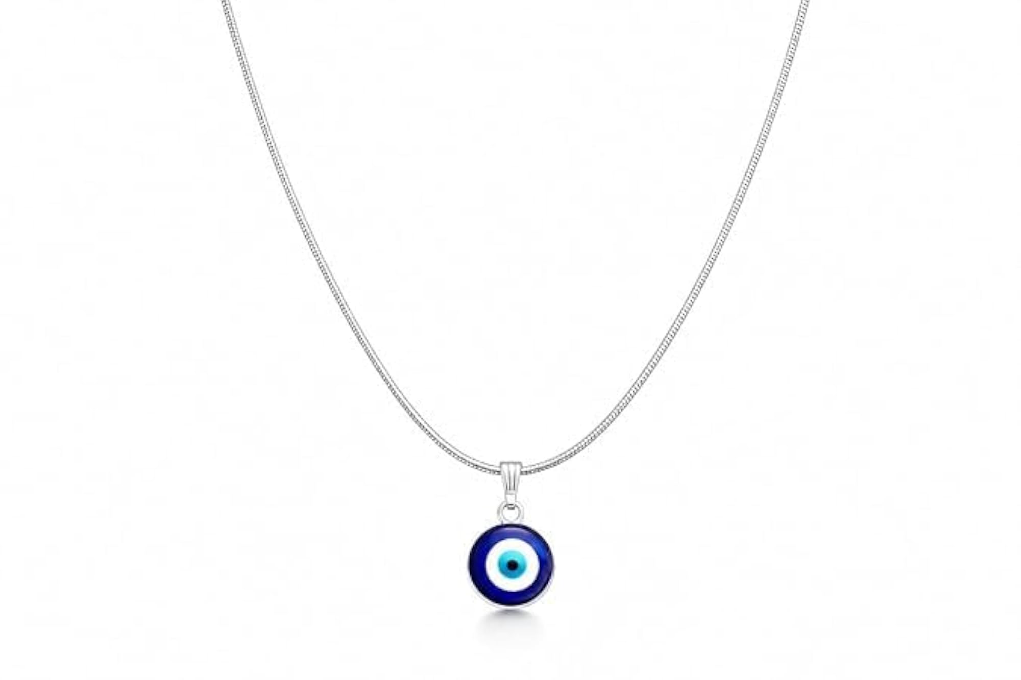 Evil Eye Pendant Necklace with Silver Snake Chain