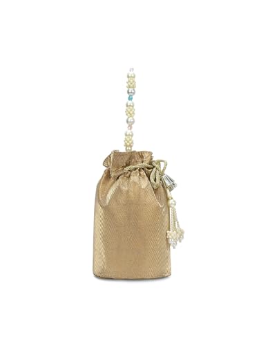 Image of Lavie Signature Women's Bisbee Pearl Handle Potli Bags | Pouches for Festive Party | Batwa Bag Bridal Purse | Gift For Women