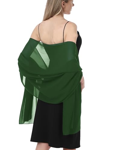 Chiffon Shawls and Wraps for Evening Dresses Women Elegant Soft Scarf Bridal Scarve Wedding Stole (Dark Green, One Size)