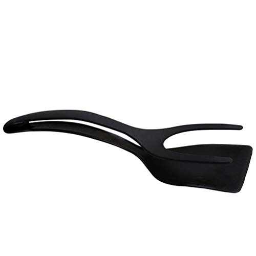 HEEPDD 2-in-1 Grip and Flip Spatula Tongs, Black, for Fried