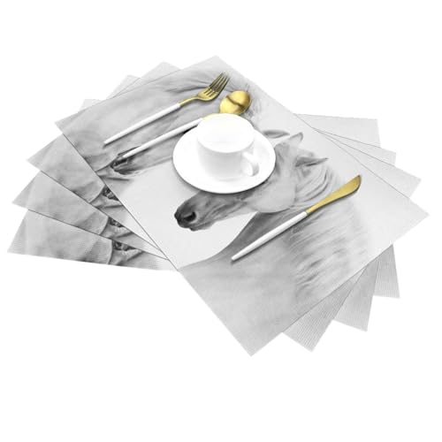 Set de table PVC blanc motif cheval 30x45 cm lot de 6
