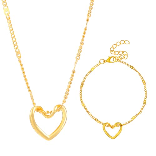 ZENGSING 2 Stück Herz Schmuck Set, Herzkette Love Herz Anhänger Halskette, Herzkette Herzarmband, Herzförmige Ketten & Armband Damen Sets für Frauen Mädchen