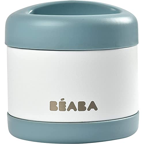 BÉABA Envase Conservación Alimentos Isotérmico, Para Bebés y Niños, 100% Hhermético, Inox, Mantiene el frío/calor durante más de 5h, Doble pared, 500 ml, Azul/Blanco