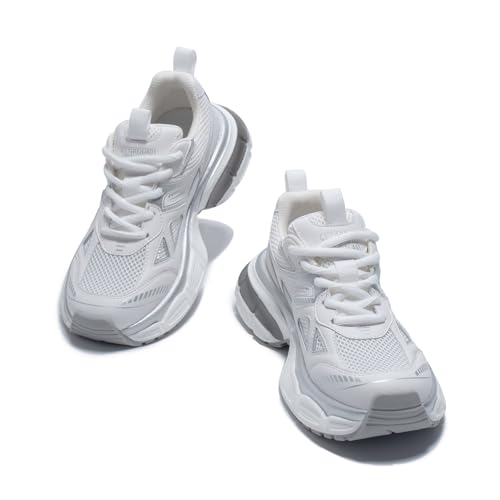 BEAU TODAY Womens Platform Fashion Sneakers, Chunky Wide Sneakers for Women, Leather Lace-up Breathable Walking Shoes for Women, Comfortable Casual Workout Athletic Tennis Shoes