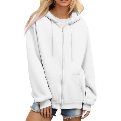Sudaderas Mujer Cremallera Oversize Chandal Casa Chaqueta Mujer Otoño Ropa Invierno Fina Colores Sólidos Clásico Baratas Hoodie Casual Blanco L