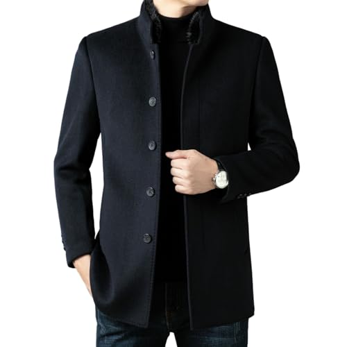 Manteau homme automne hiver veste mi-longue laine cachemire col montant