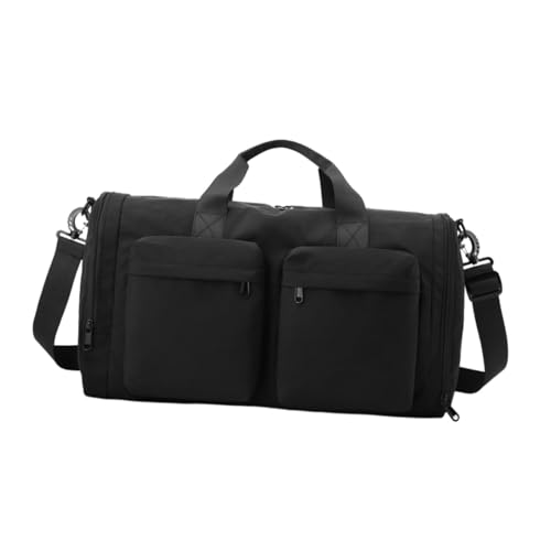 Travel Duffle Bag Foldable Gym Bag Sturdy Organizer with Zipper Waterproof with Shoe Compartment for Outdoor Fitness Storage, Black