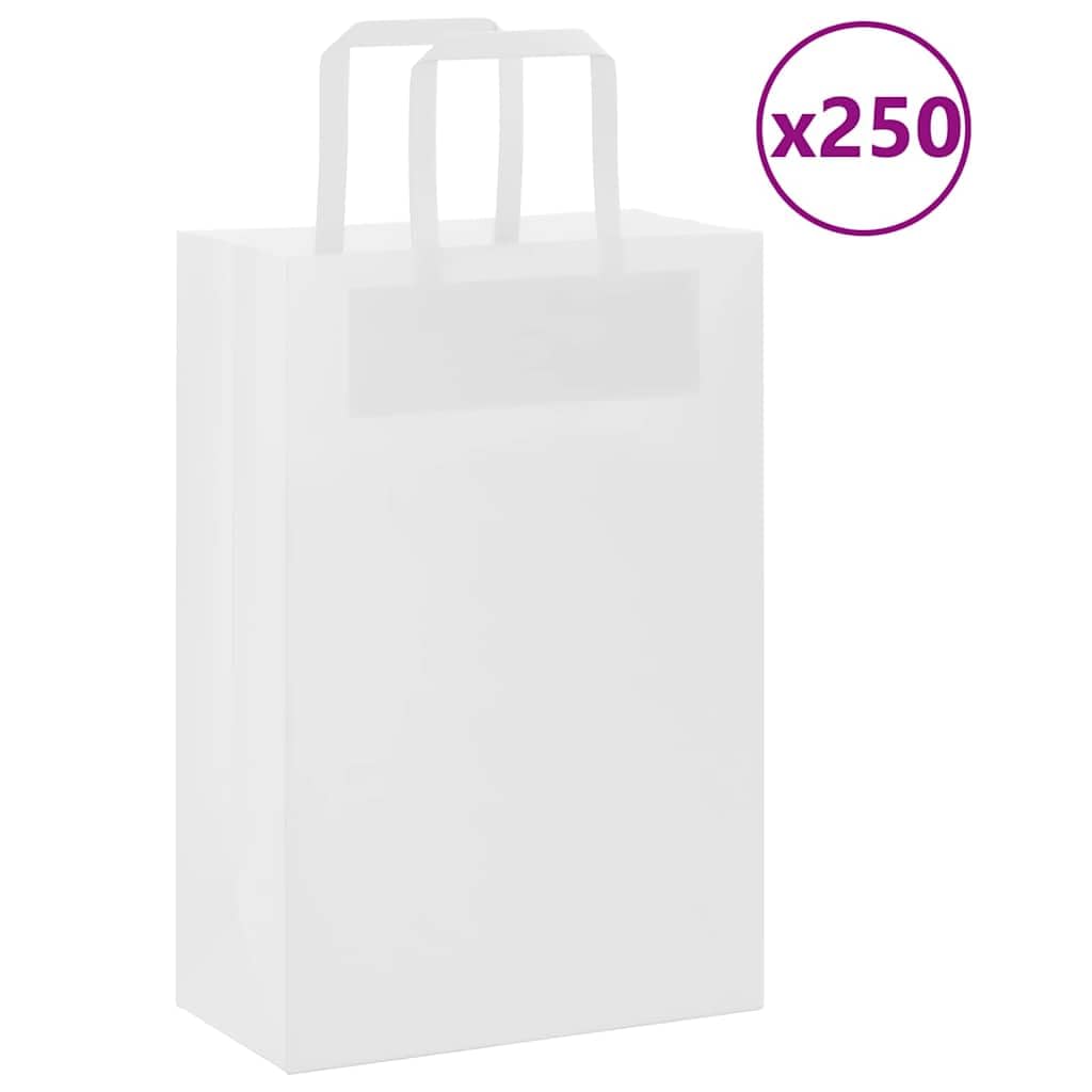 Papierowe torebki z papieru typu kraft, białe, 21 x 11 x 31 cm, z papierowymi uchwytami linowymi, 250 sztuk, torba do przenoszenia, opakowanie na prezent na imprezę, uroczystości, urodziny
