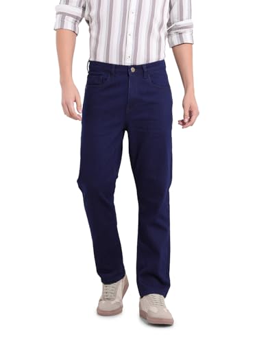 Image of The Indian Garage Co Men Slim Straight Fit Solid Mid-Rise Jeans (Dark Blue 36)