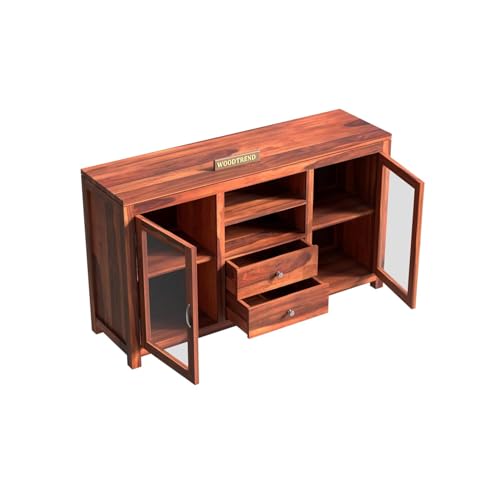 Image of Solid Wooden Crockery Cabinet for Kitchen & Dining Room | Side Board Cabinet with Drawers & Door (Natural)