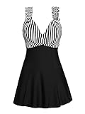 MiYang Women's One Piece High Waist Printing Swim Dress Padded Swimwear Black Stripe XX-Large (US 16W)