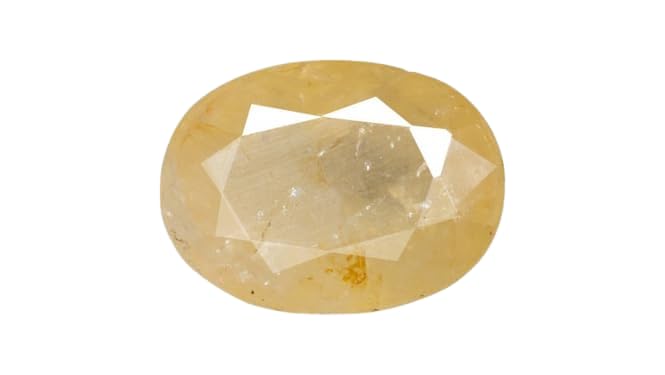 Piedra Pukhraj auténtica evita imitaciones con este zafiro amarillo Ceilán de 3.16 Ratti AAA+
