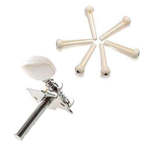 Bloepum 1 set 6 Bridge Pins + Saddle + Bridge Saddle Bone White & 6Pcs Guitar String Tuning Peg Tuner