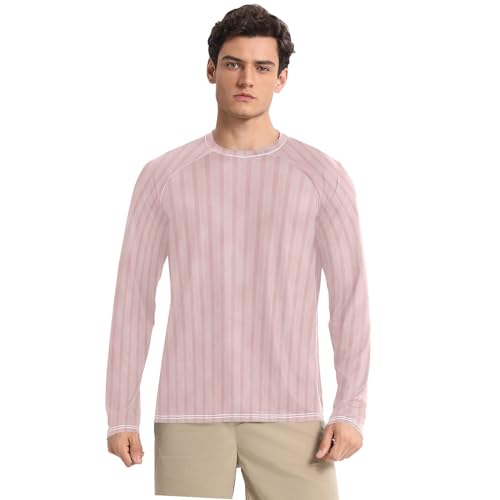 Pink Stripes UPF 50+ Sun Shirts for Men Comfortable Elasticity Mens Sun Protection Long Sleeve Hiking