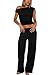 Vest and Pants Set Women - Sexy Pant Sets Women 2 Piece Outfits Off Shoulder Ruched Crop Tops Wide Leg Pantsuits Black S